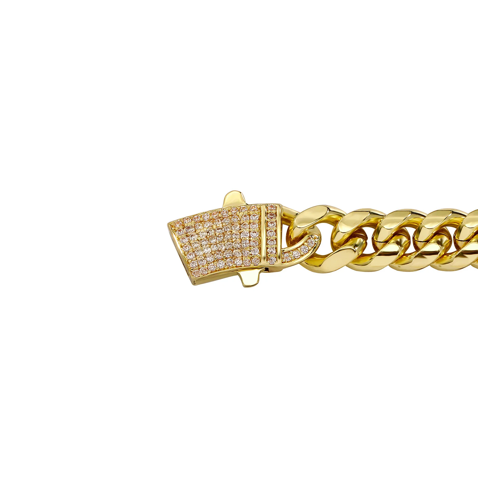 14k Chunky Diamond Accented Clasp Cuban Link Bracelet - Image 6