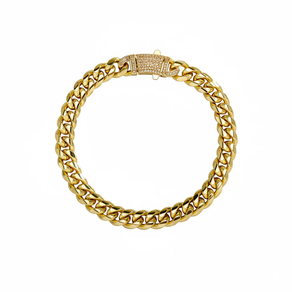 14k Chunky Diamond Accented Clasp Cuban Link Bracelet - Image 7