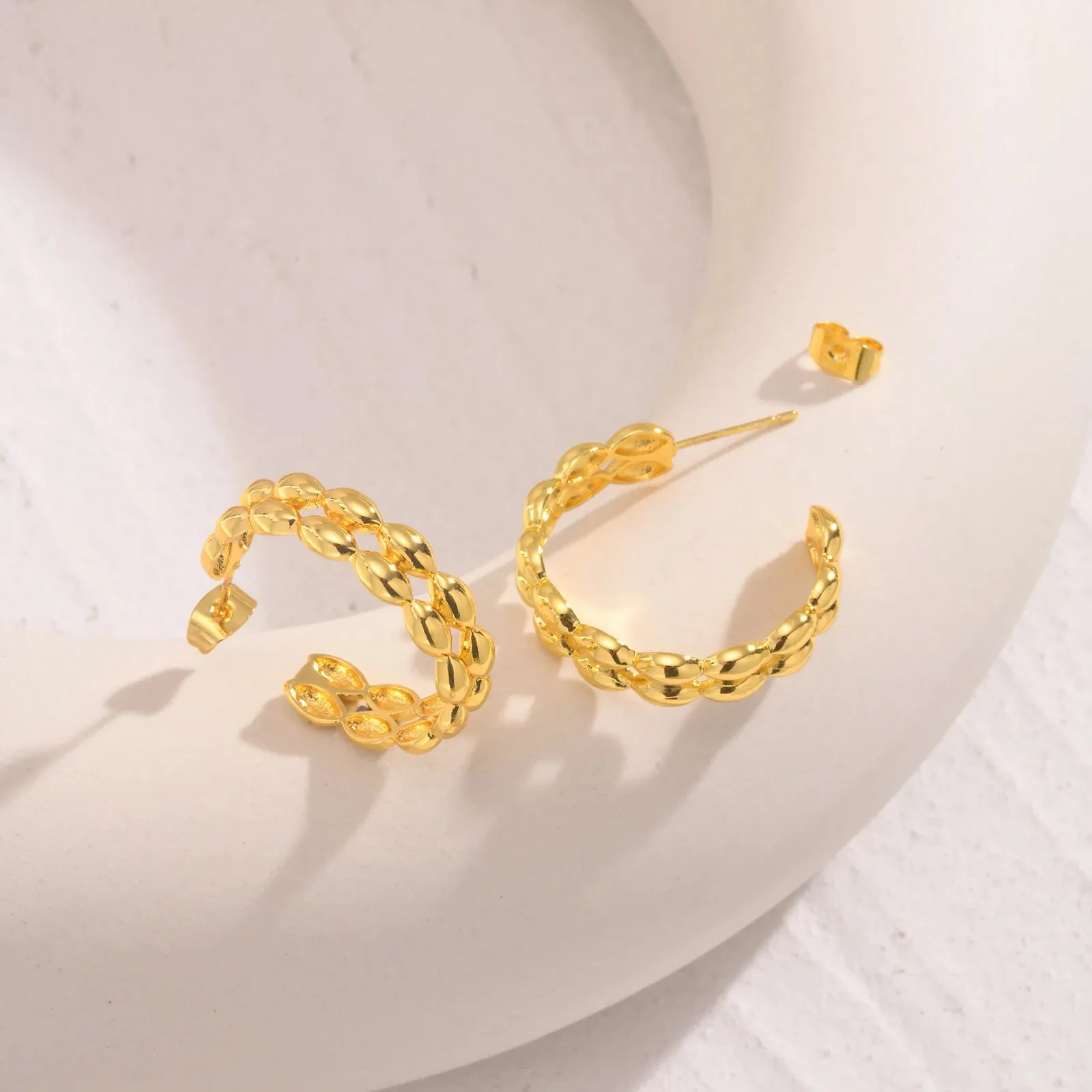 14k Dainty C Shaped Layered Hoop Earrings - Image 6