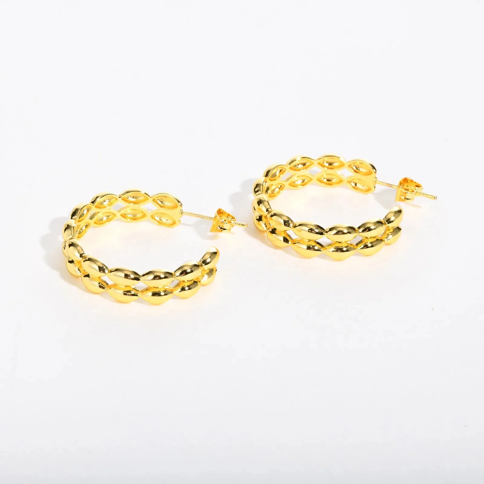 14k Dainty C Shaped Layered Hoop Earrings - Image 8