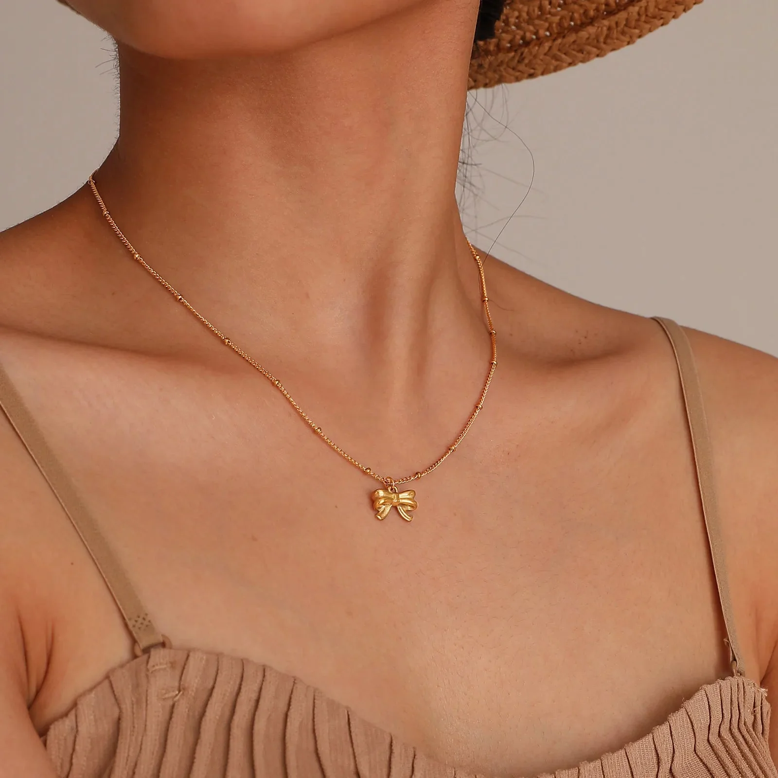 14k Dainty Feminine Bow Necklace - Image 2