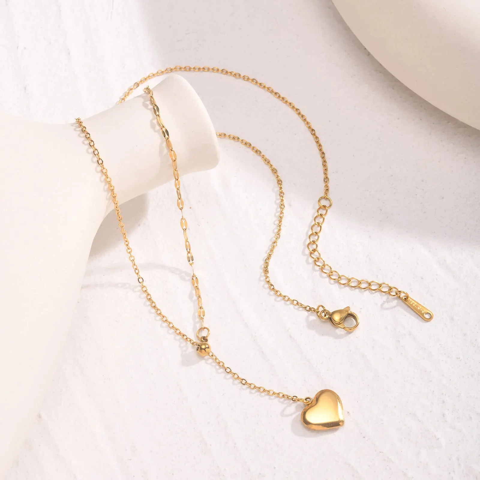 14k Dainty Feminine Heart Dangle Necklace - Image 6