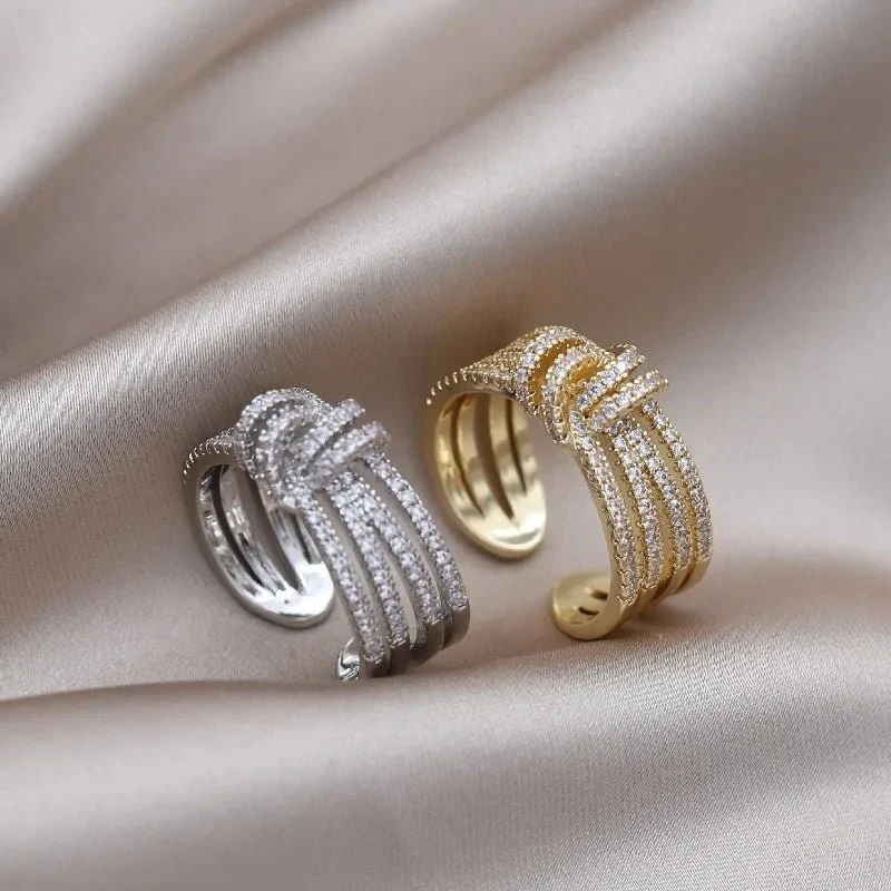 14k Dainty Layered Diamond Knot Ring - Image 3