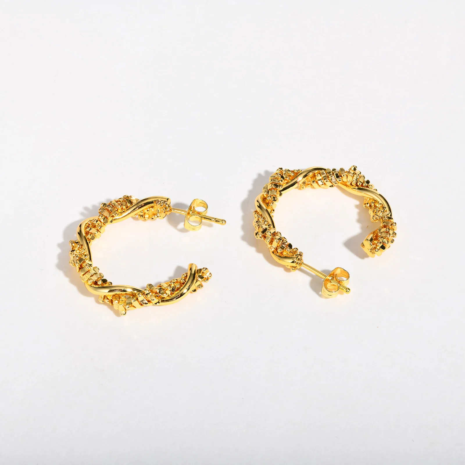14k Dainty Textured Spiral Hoop Earrings - Image 8