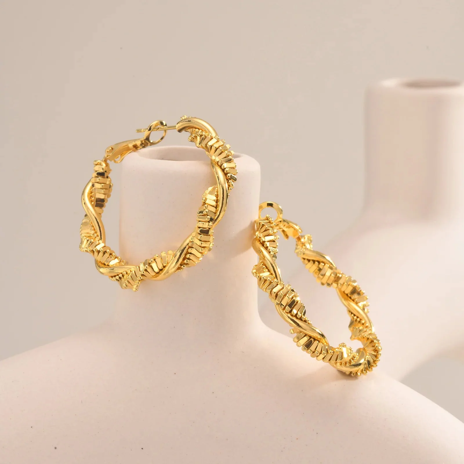 14k Deluxe Textured Spiral Hoop Earrings - Image 3