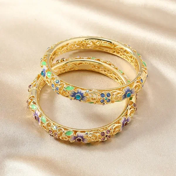 14k Diamond Accented Floral Bangles - Image 5