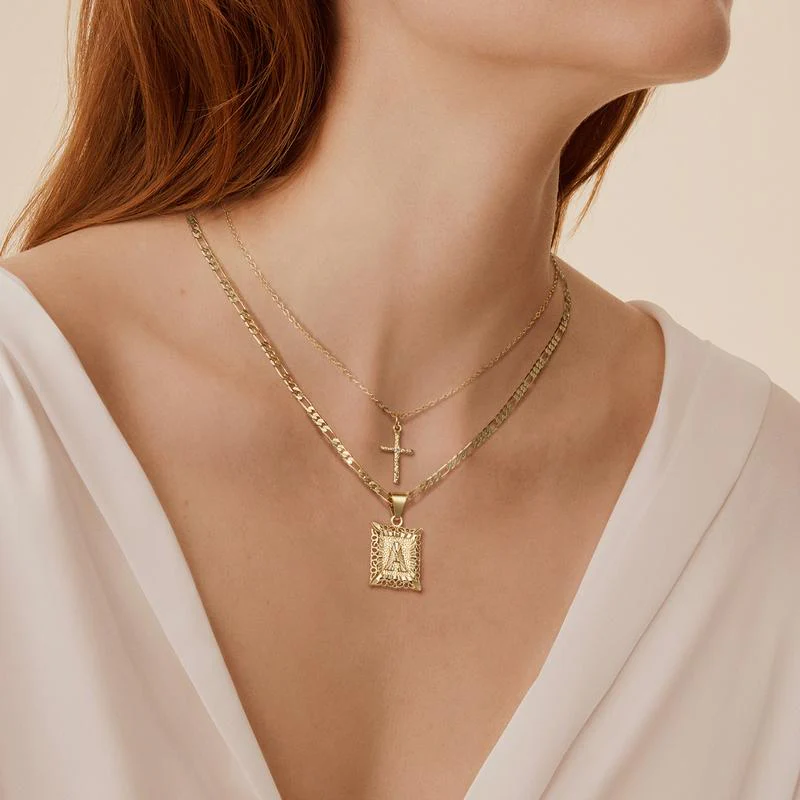 2pc 14k Initial & Cross Necklace Set - Image 4