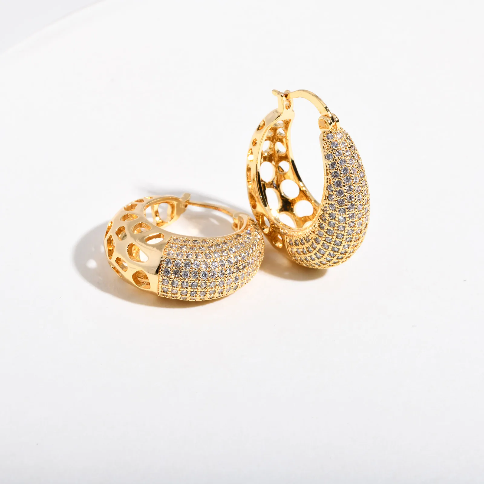 14k Intricate Half Diamond Hoop Earrings - Image 7