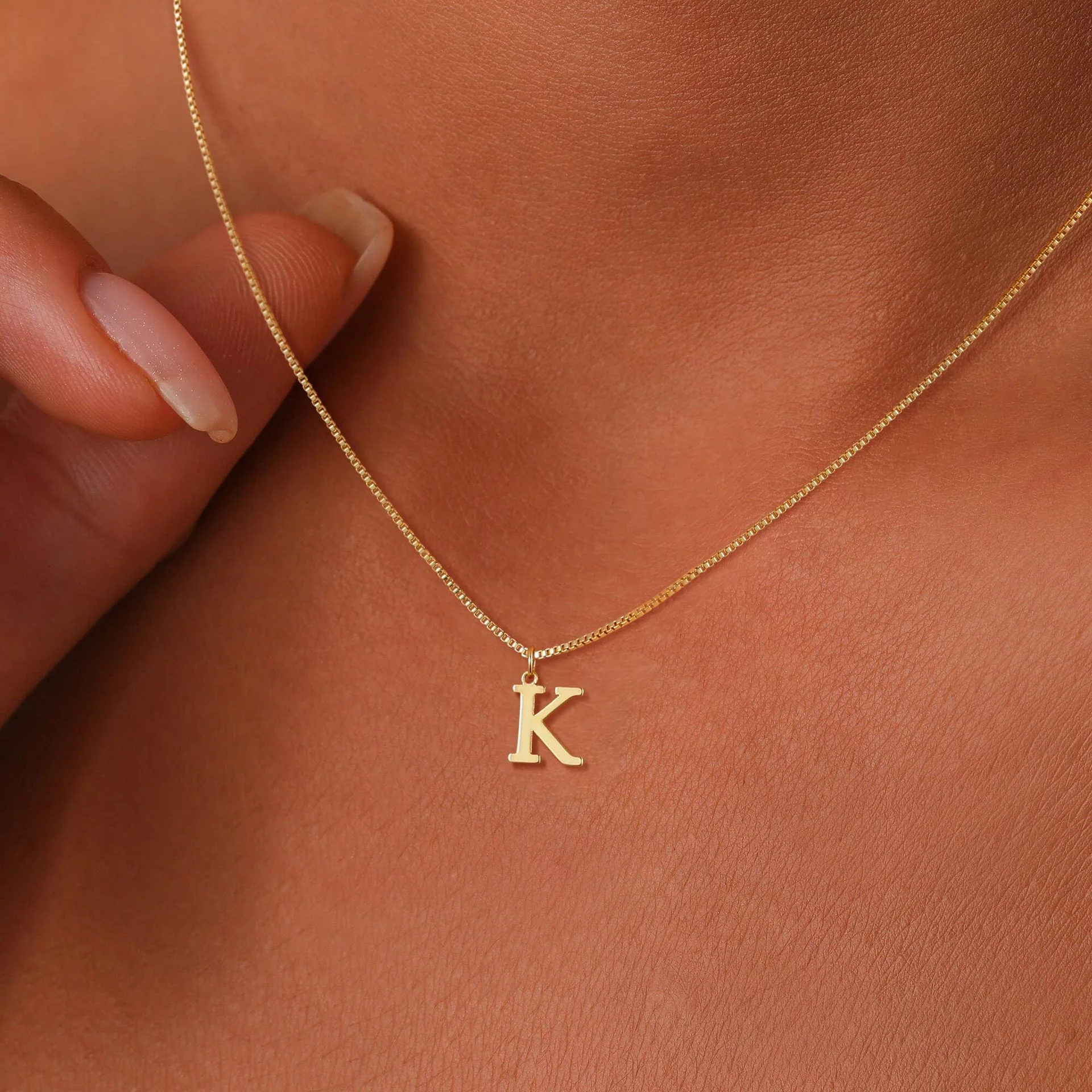 14k Minimal Serif Initial Necklace - Image 6