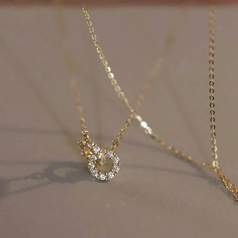 14K S925 Interlaced Diamond Circles Necklace - Image 5
