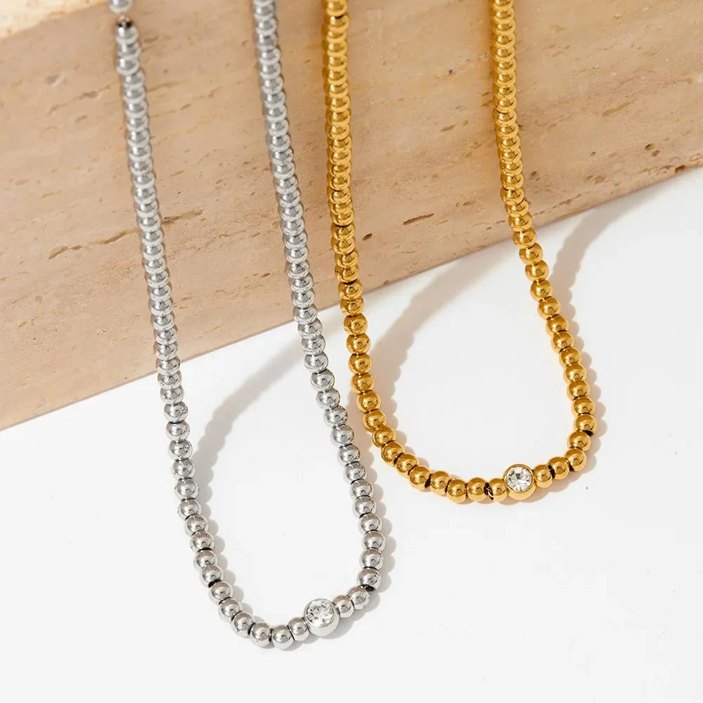 18k Beaded Diamond Center Necklace and Bracelets - Image 3