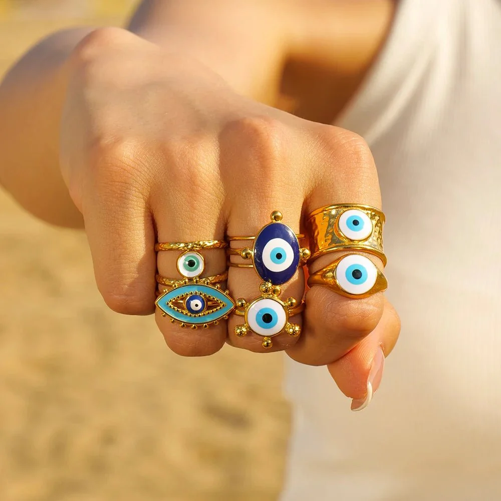 18k Bohemian Evil Eye Rings - Image 2