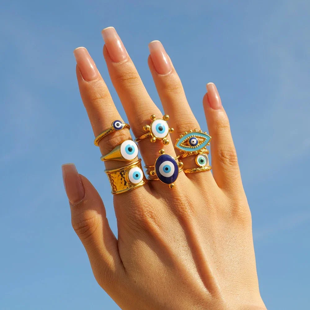 18k Bohemian Evil Eye Rings - Image 5