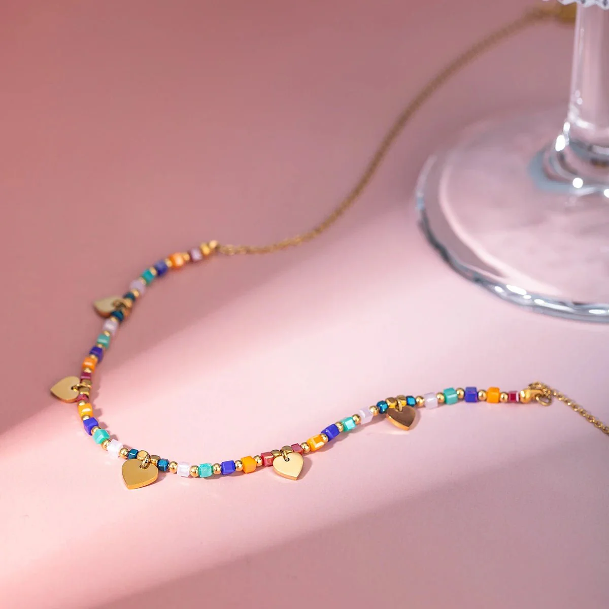 18k Boho Inspired Colorful Heart Necklace - Image 4