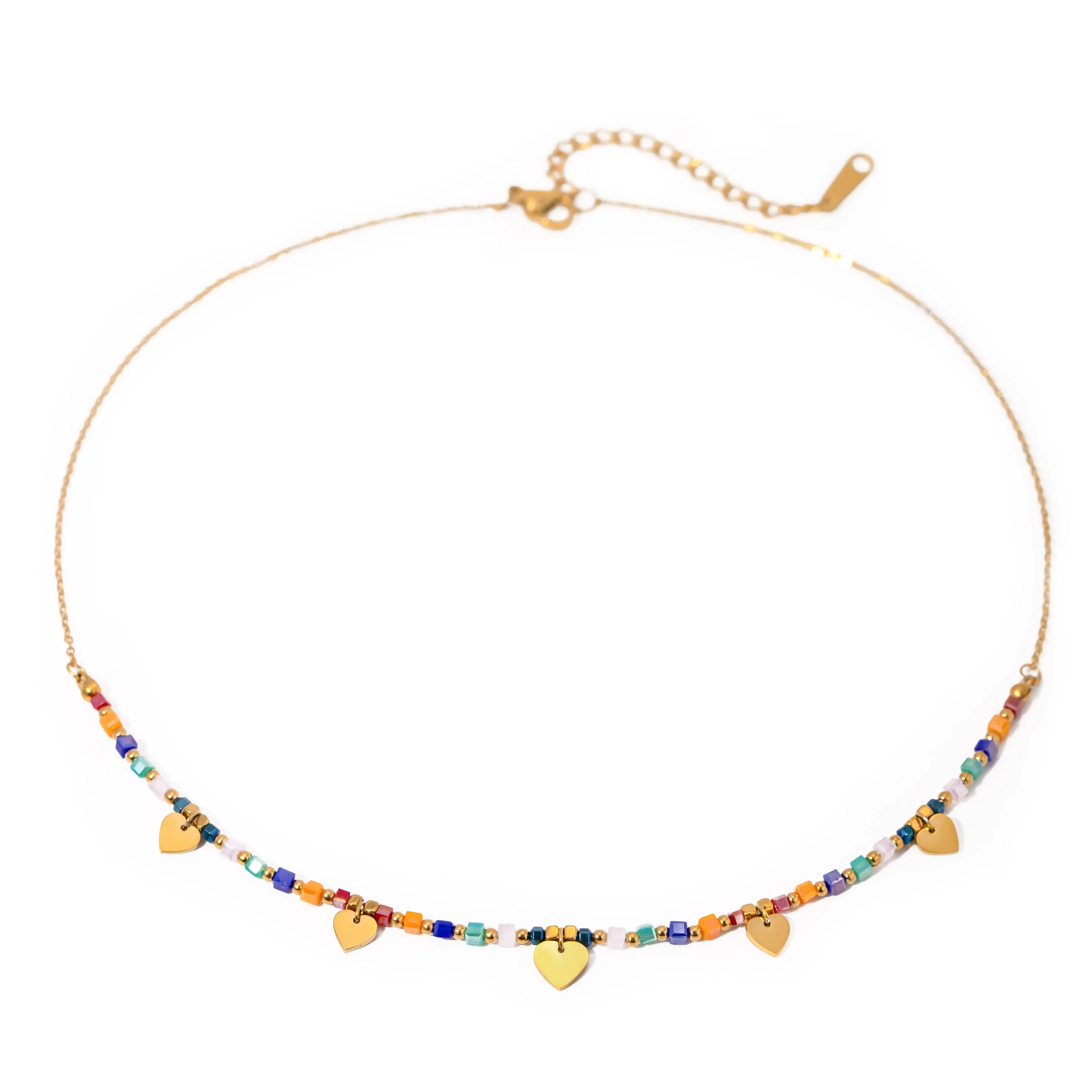 18k Boho Inspired Colorful Heart Necklace - Image 5