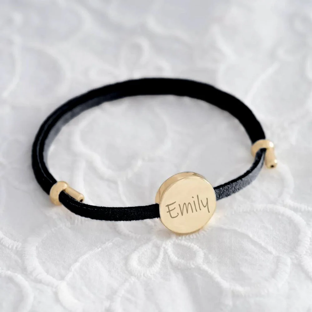 18k Custom Suede Circle Name Bracelet - Image 11