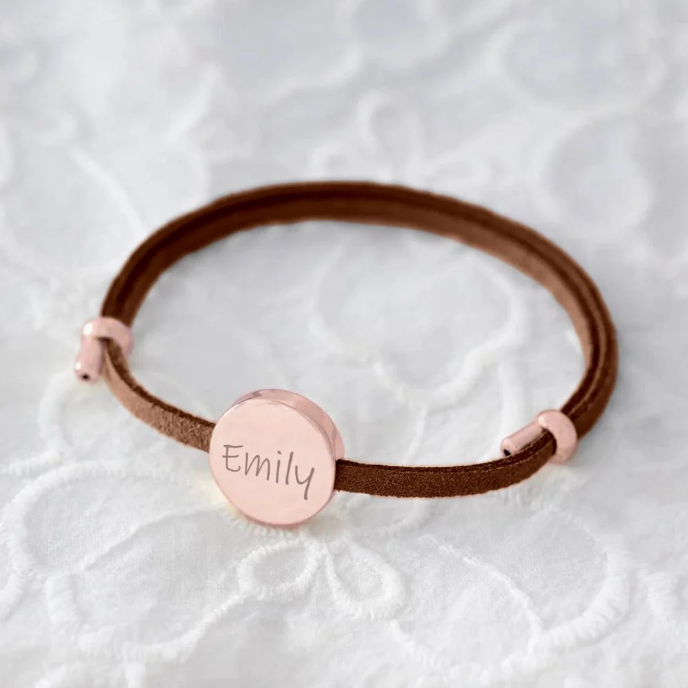 18k Custom Suede Circle Name Bracelet - Image 15