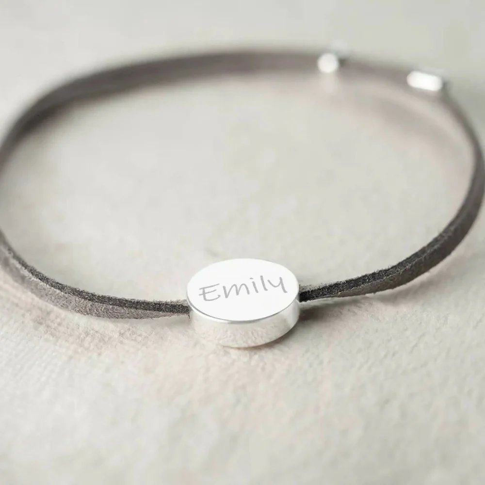 18k Custom Suede Circle Name Bracelet - Image 7