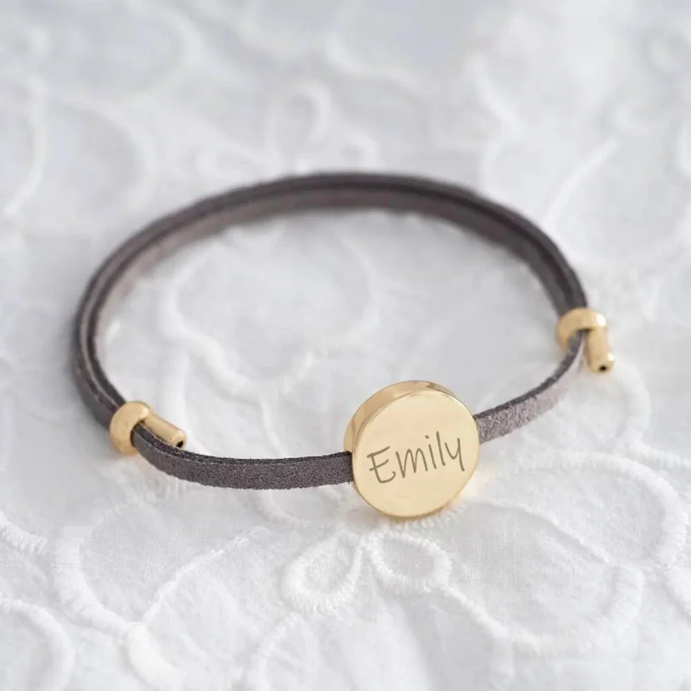 18k Custom Suede Circle Name Bracelet - Image 8
