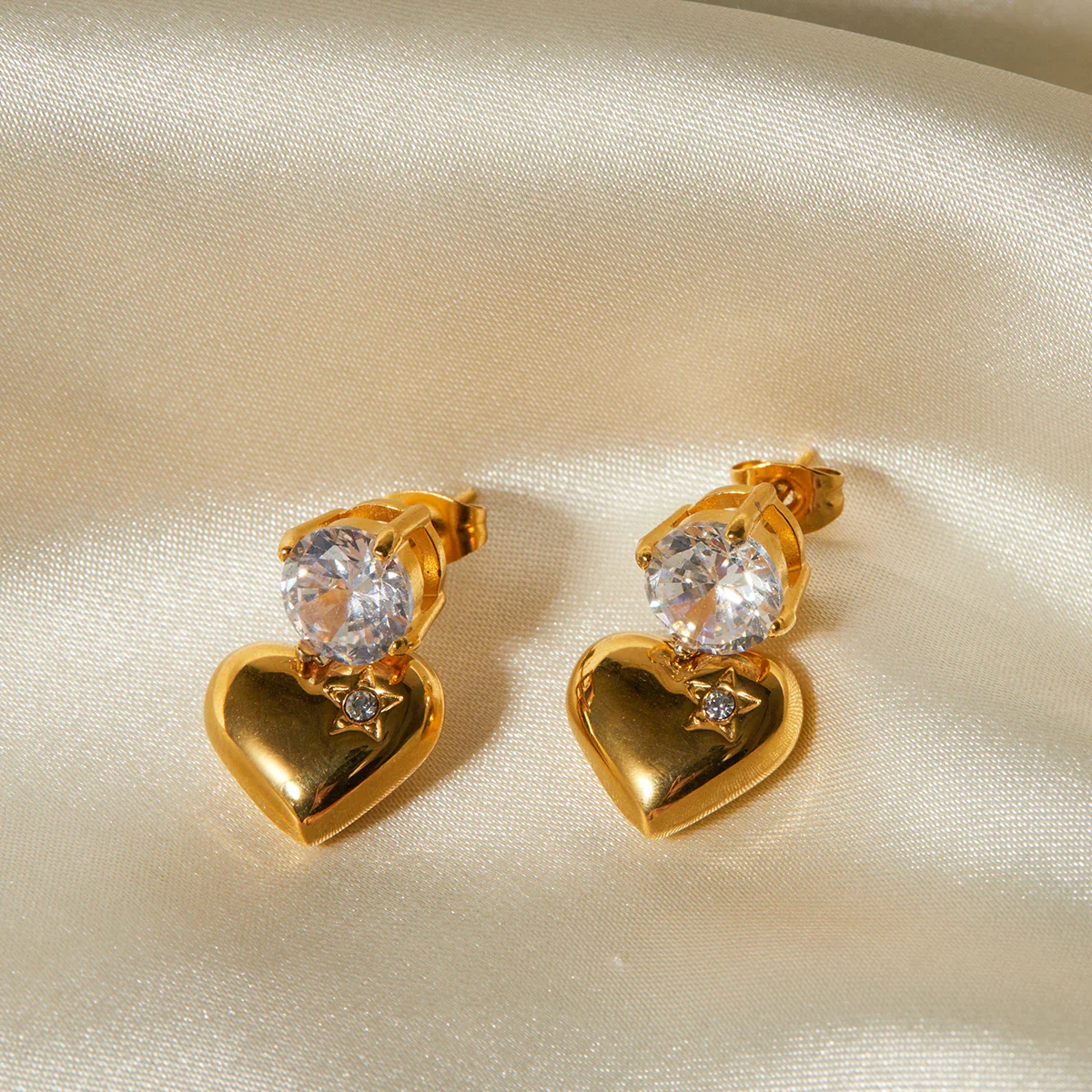 18k Dainty Diamond Heart Dangle Earrings - Image 5