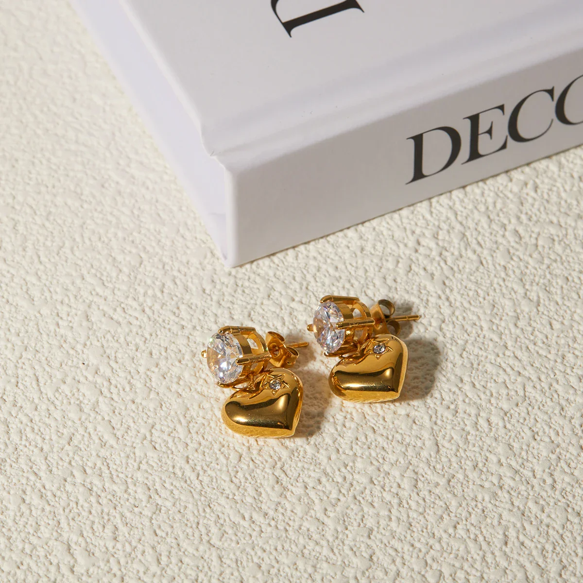 18k Dainty Diamond Heart Dangle Earrings - Image 6