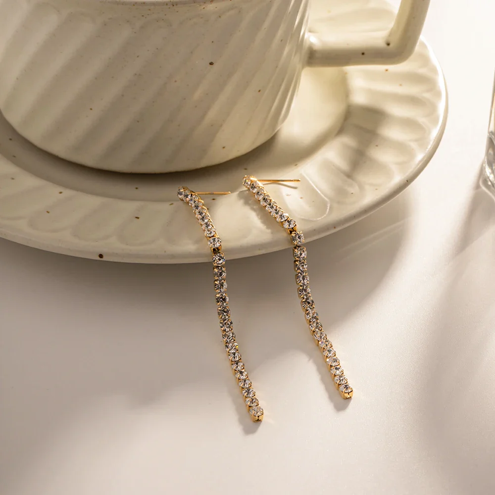18k Dainty Diamond Tassel Earrings - Image 6