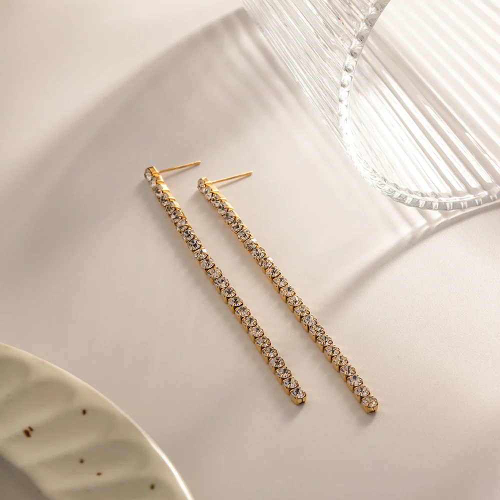 18k Dainty Diamond Tassel Earrings - Image 8