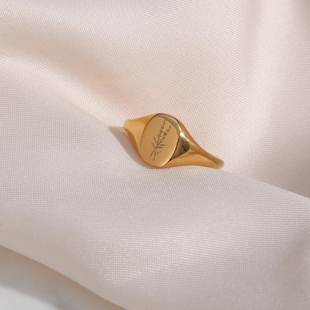 18k Dainty Floral Signet Rings - Image 12