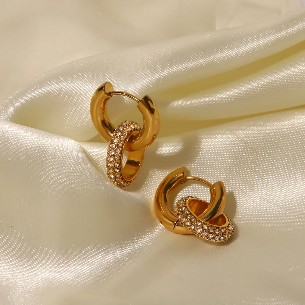 18k Dainty Huggie Diamond Dangle Earrings - Image 3