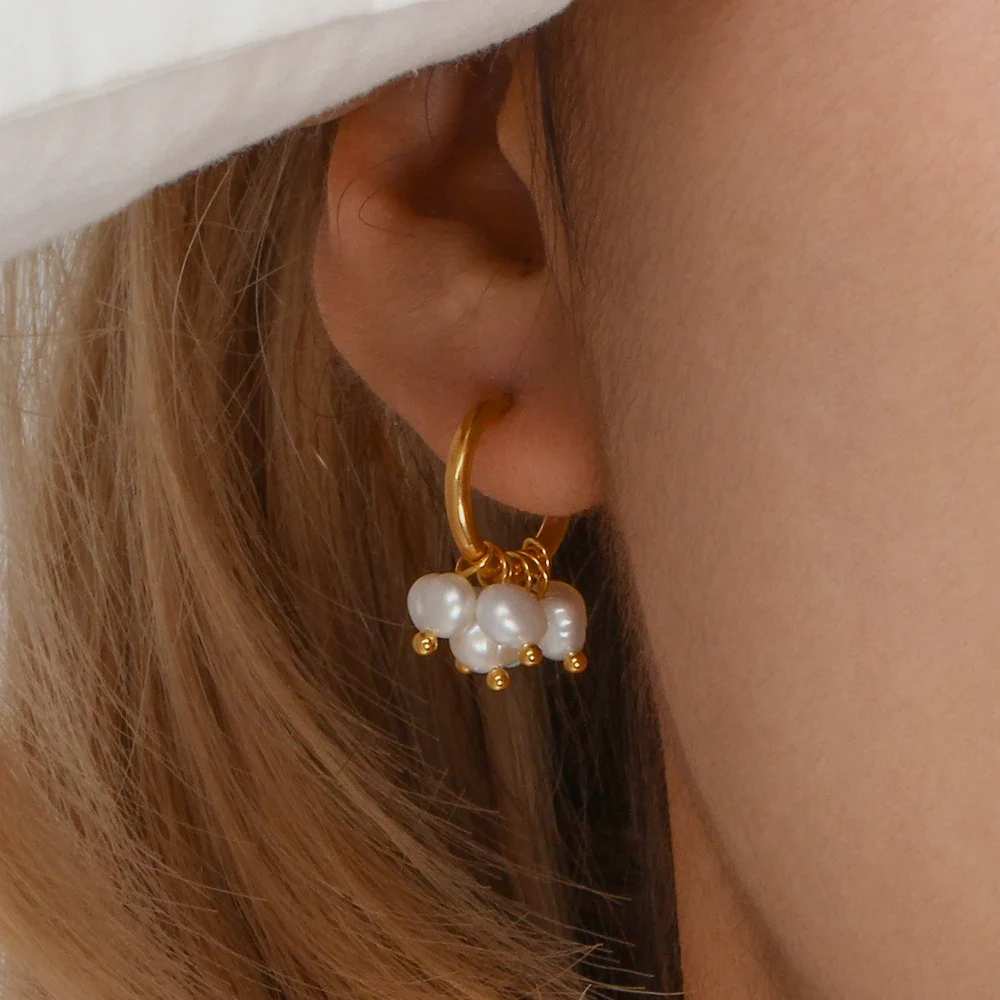 18k Dainty Pearl Droplet Dangle Earrings - Image 3