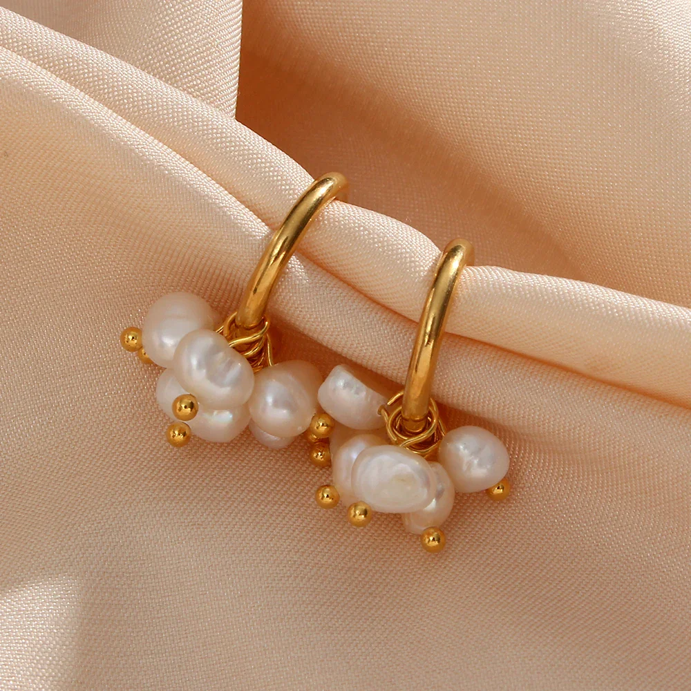 18k Dainty Pearl Droplet Dangle Earrings - Image 4