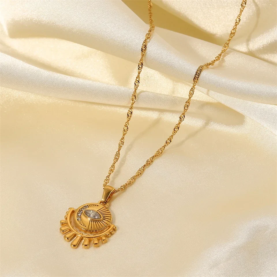 18k Dainty Sun & Moon Evil Eye Necklace - Image 7