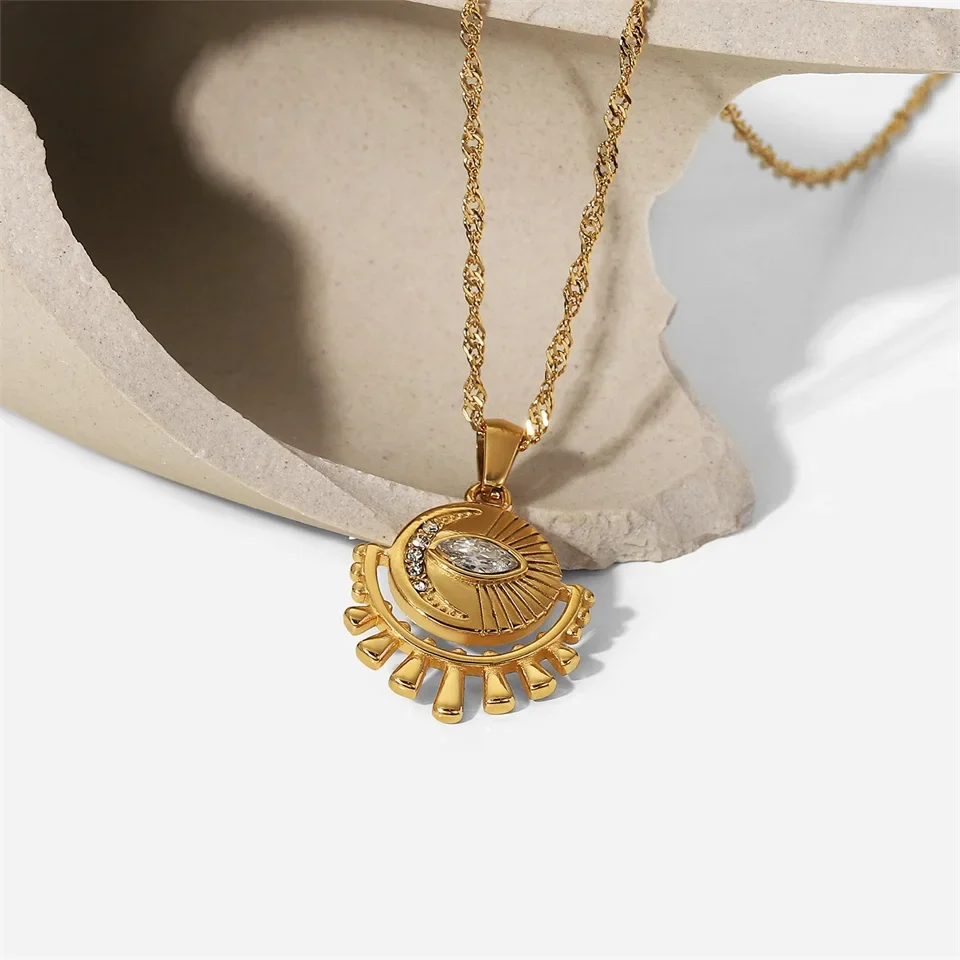 18k Dainty Sun & Moon Evil Eye Necklace - Image 9