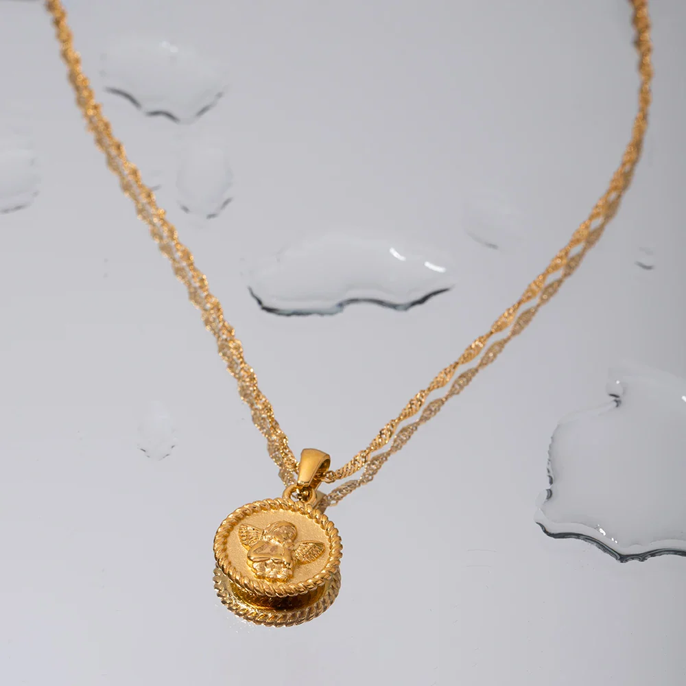18k Dainty Textured Angel Pendant Necklace - Image 10