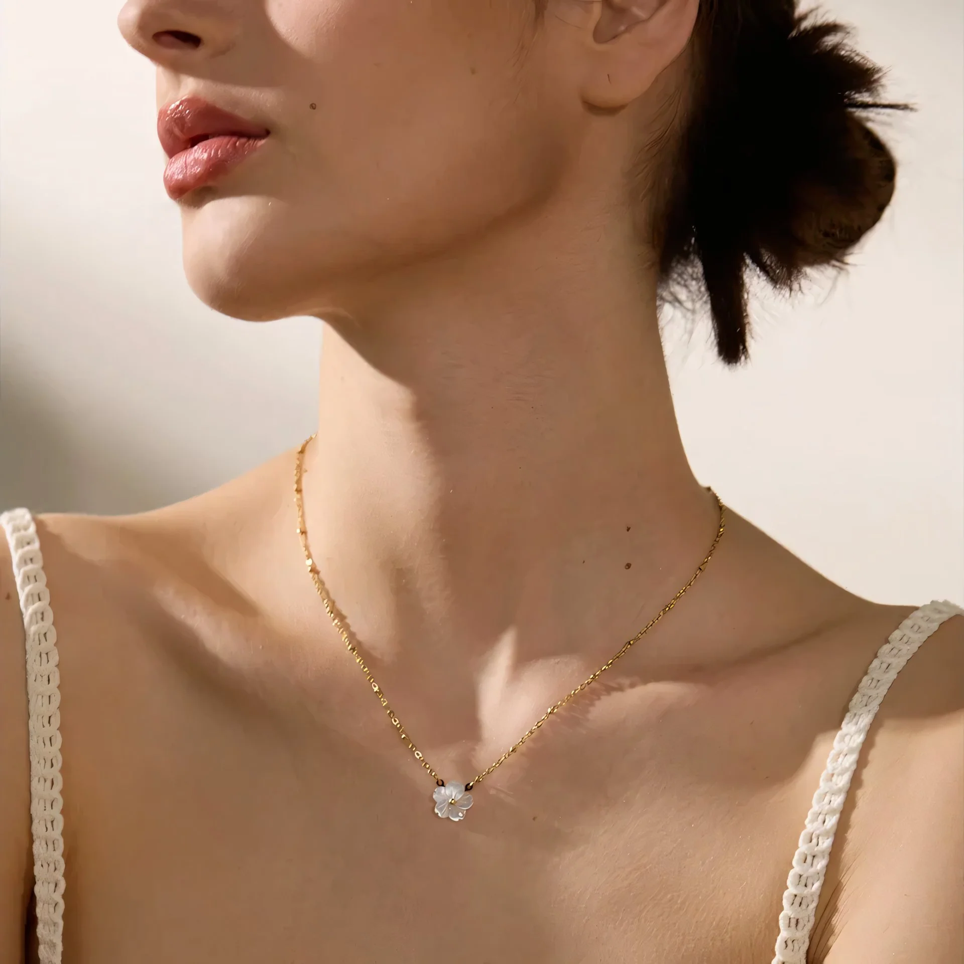 18k Dainty White Floral Necklace - Image 2