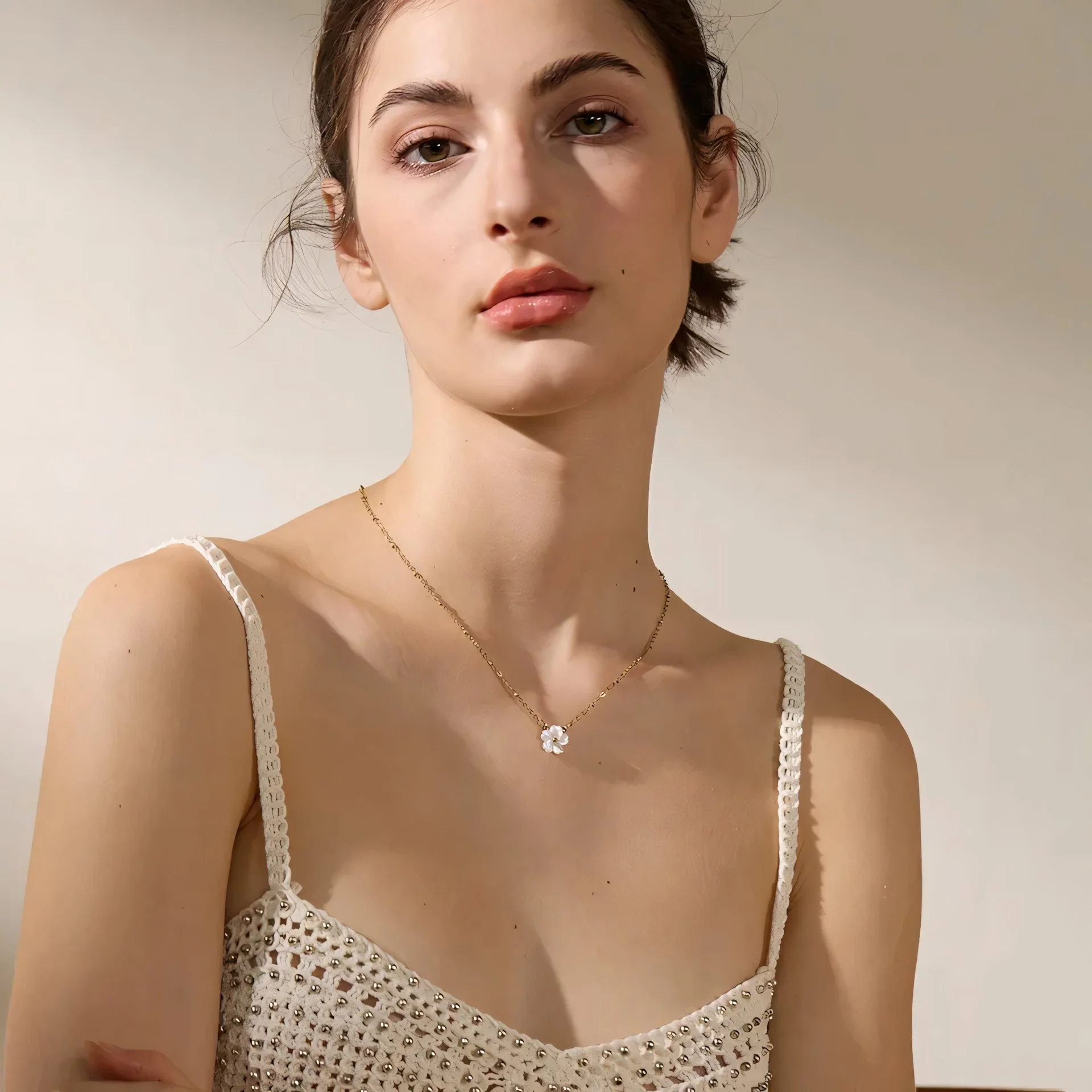 18k Dainty White Floral Necklace - Image 4