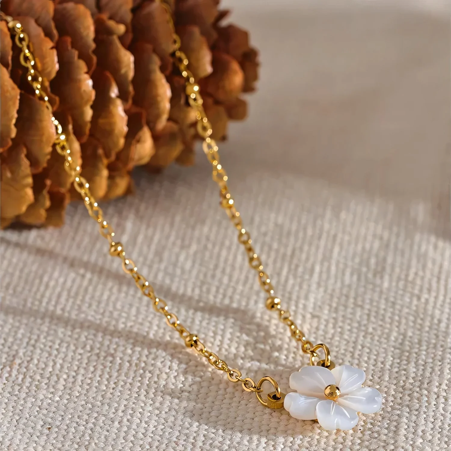 18k Dainty White Floral Necklace - Image 5