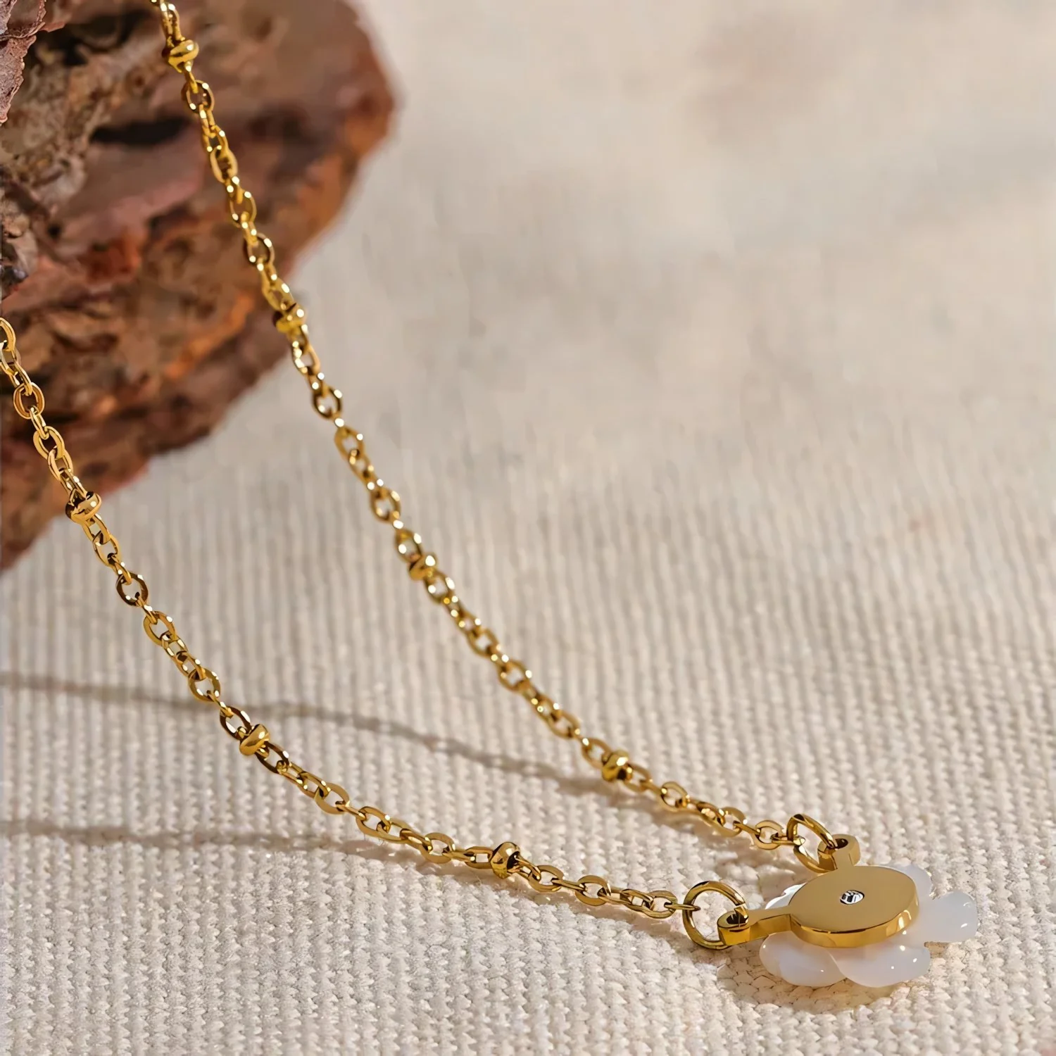 18k Dainty White Floral Necklace - Image 7