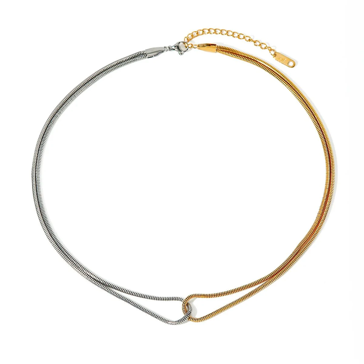 18k Dual Loop Box Chain Necklace - Image 4