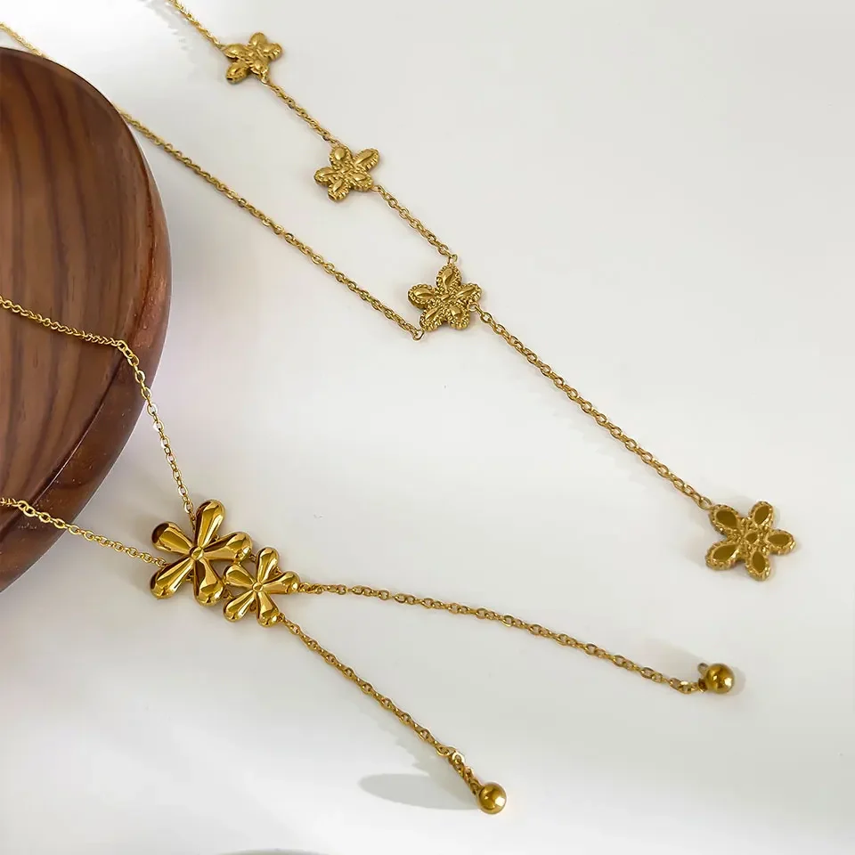 18k Feminine Floral Tassel Necklace - Image 6