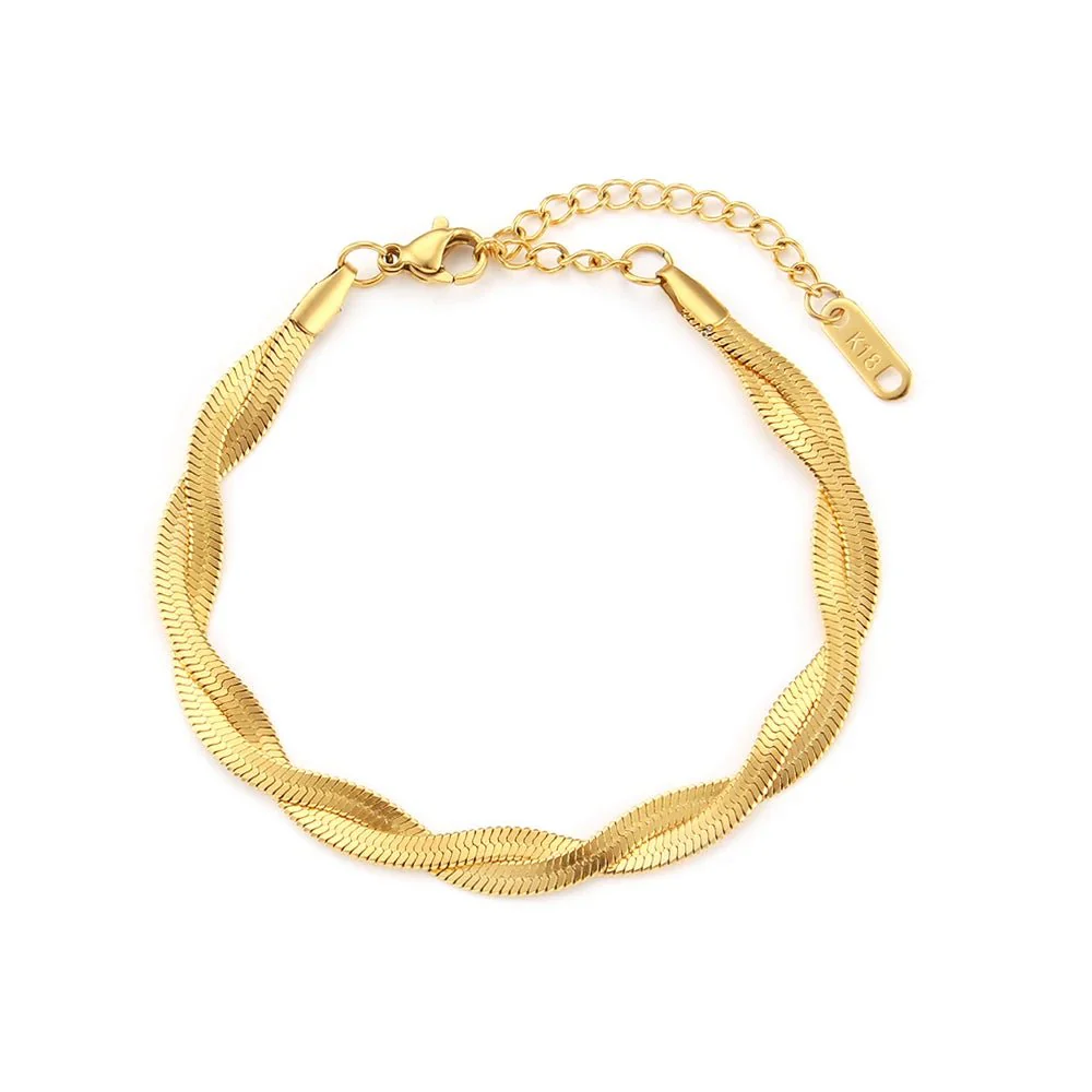 18k Interwoven Herringbone Chain Necklace and Bracelet Set - Image 12