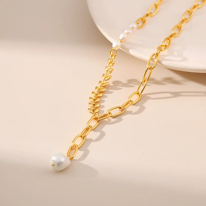 18k Minimal Mix Chain Lariat Necklace - Image 4