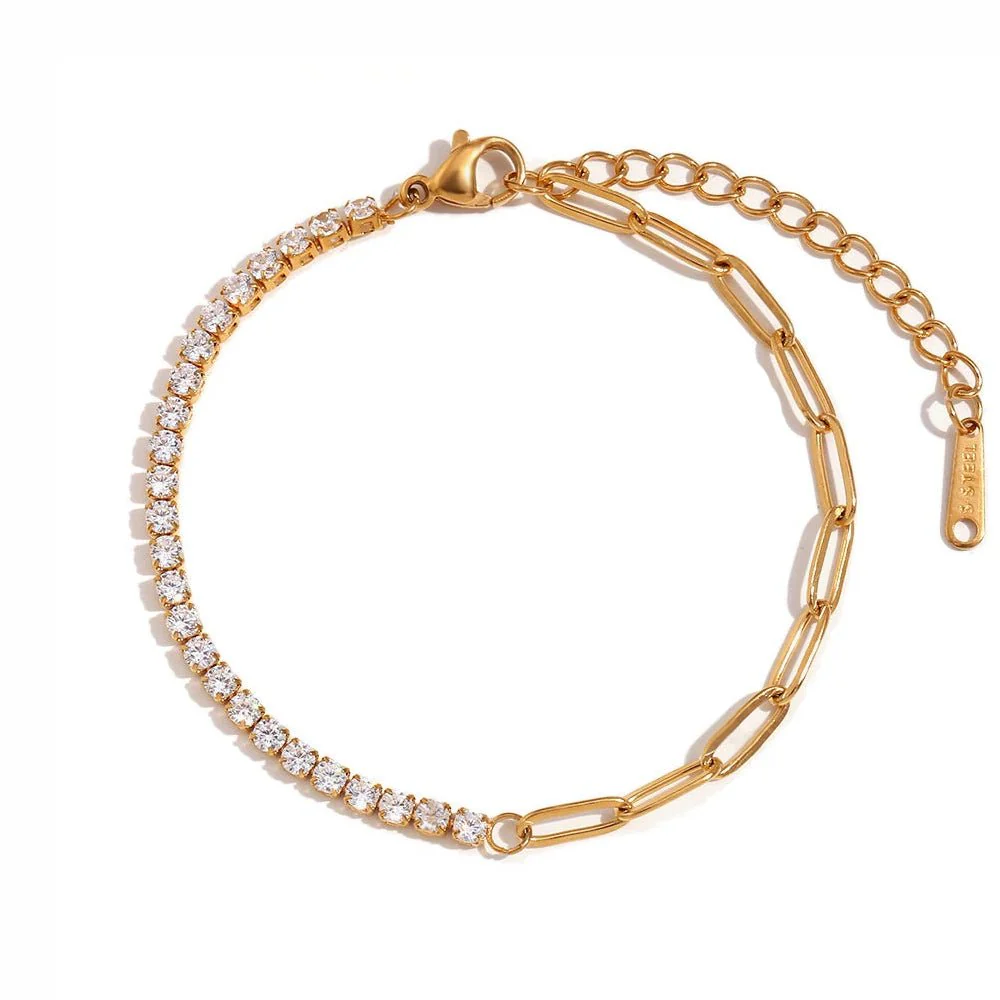 18k Paperclip Chain Tennis Necklace, Bracelet, and Earrings - Image 10