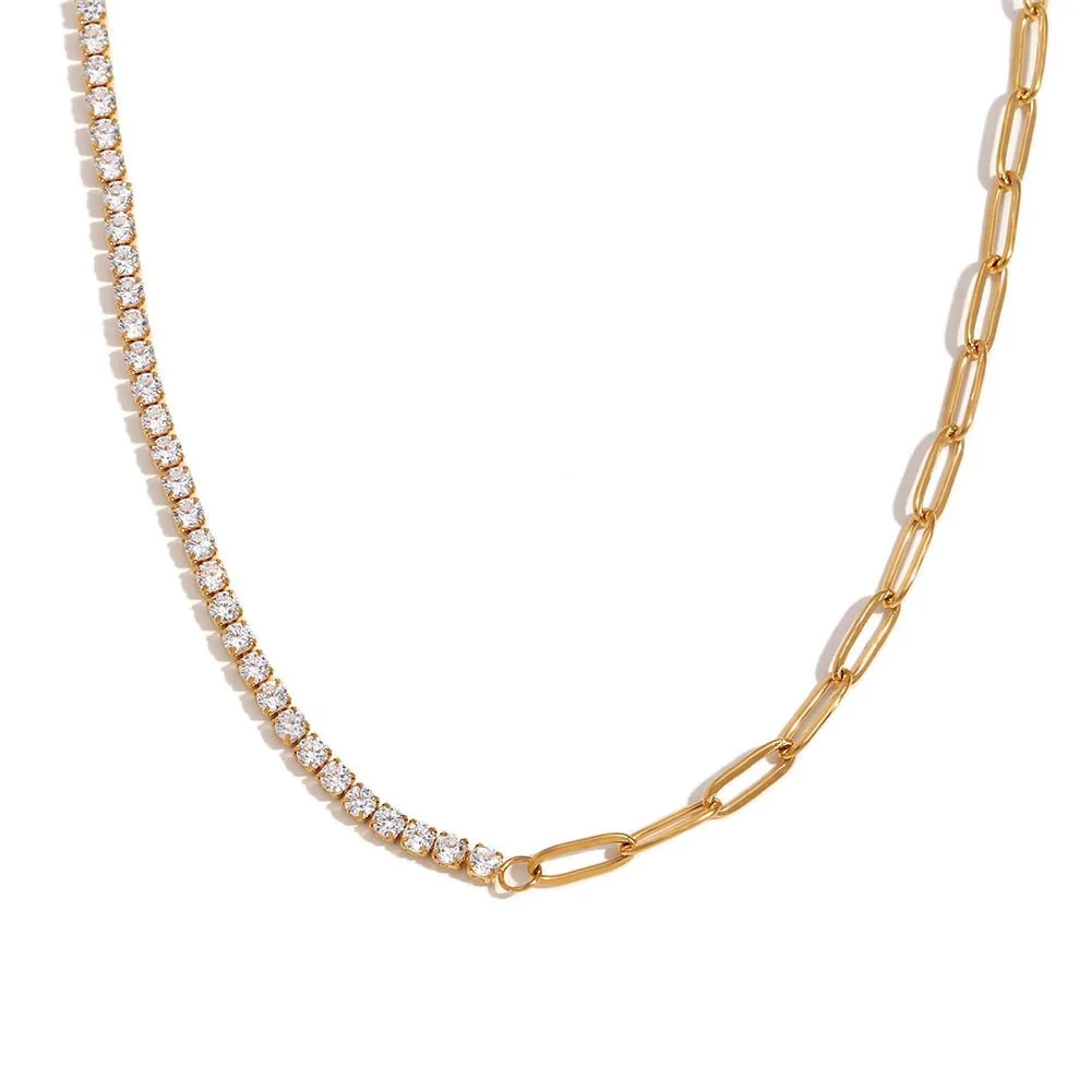 18k Paperclip Chain Tennis Necklace, Bracelet, and Earrings - Image 9