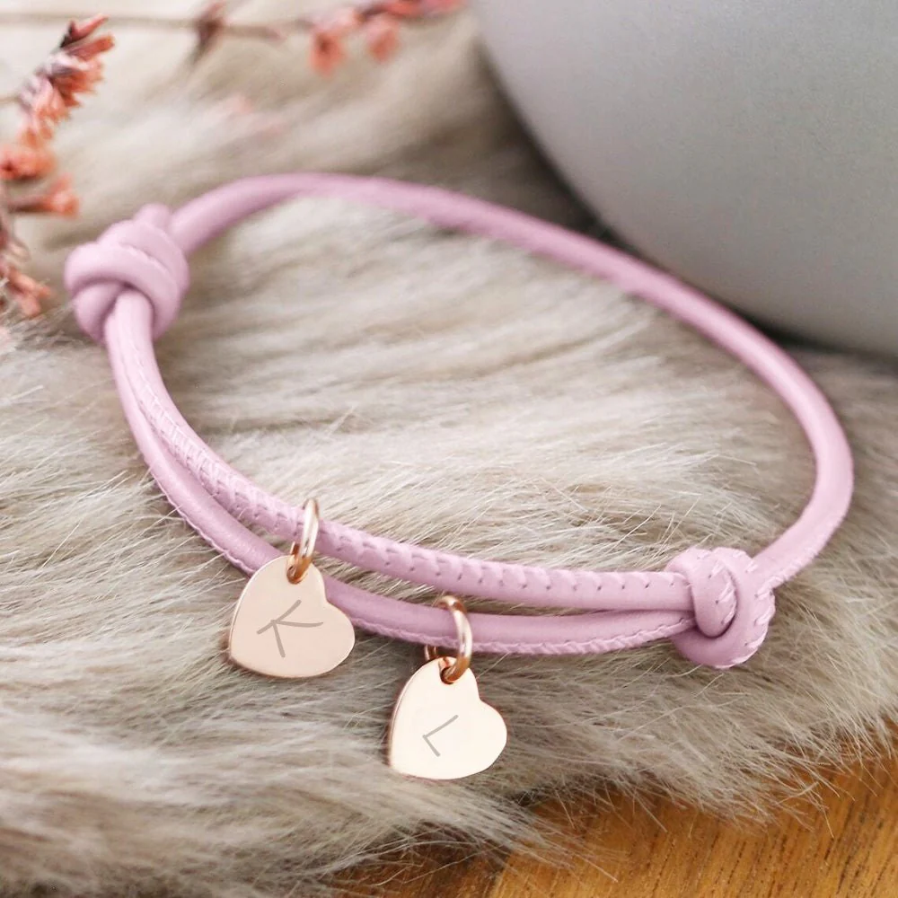 18k Personalized Leather Heart Charm Bracelet - Image 3