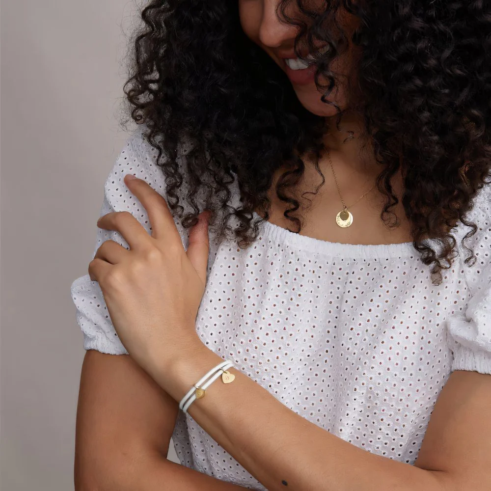 18k Personalized Leather Heart Charm Bracelet - Image 6