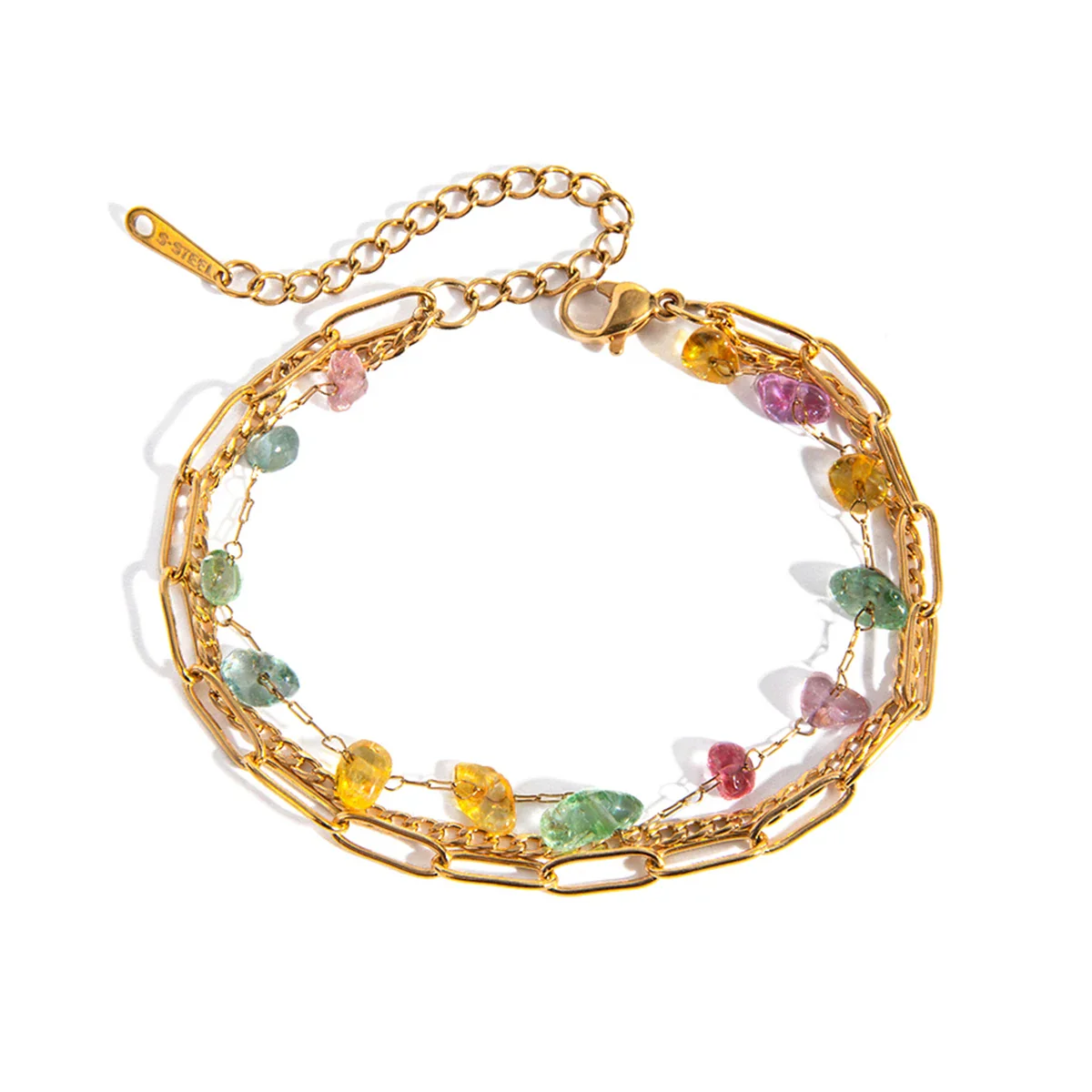 18k Stacked Curb, Paperclip, & Crystal Bracelet - Image 7