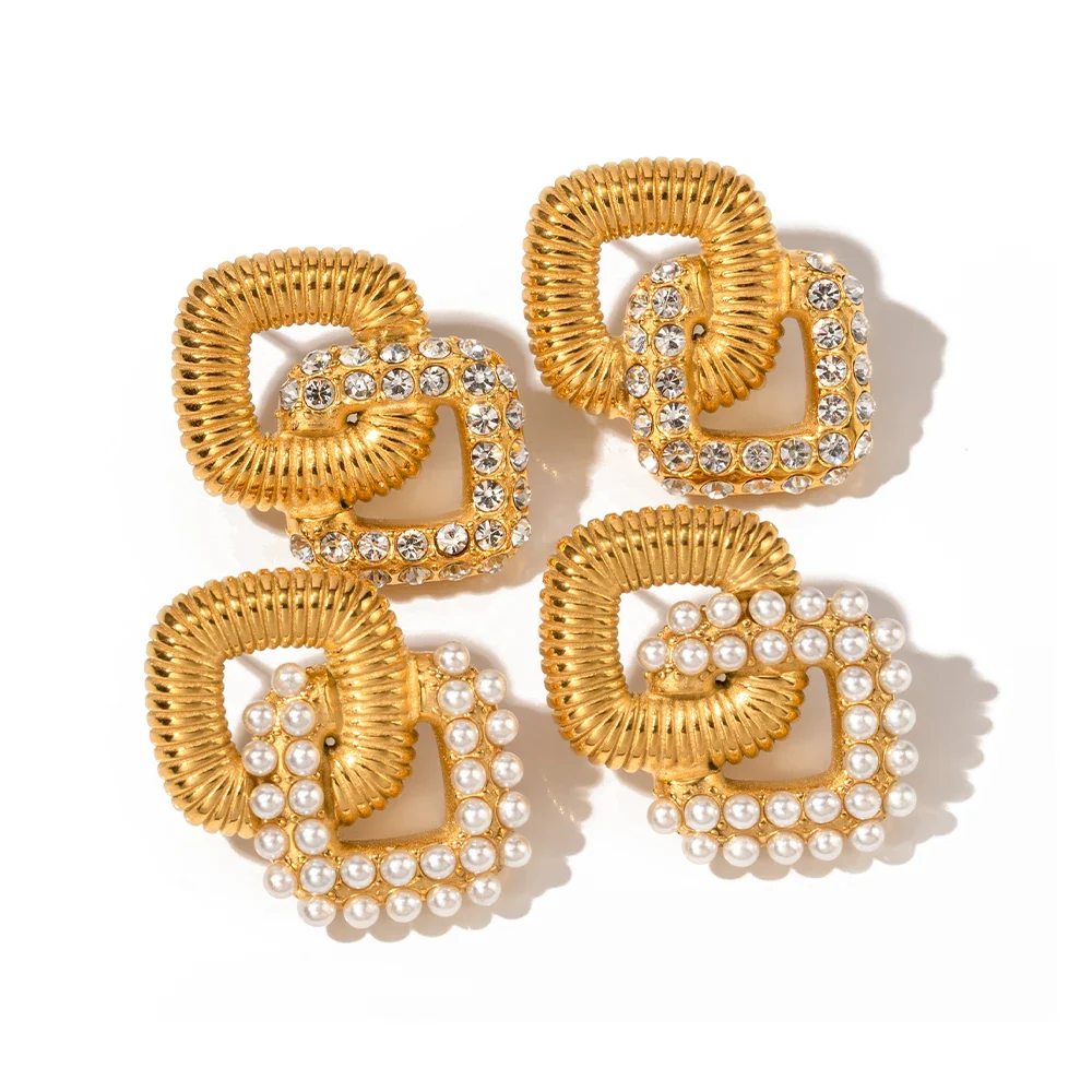 18k Textured Dual Squircle Earrings - Image 10