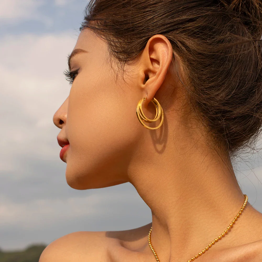 18k Triple Layer Hoop Earrings - Image 6