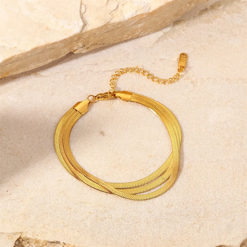 18k Triple Layered Herringbone Bracelet - Image 5
